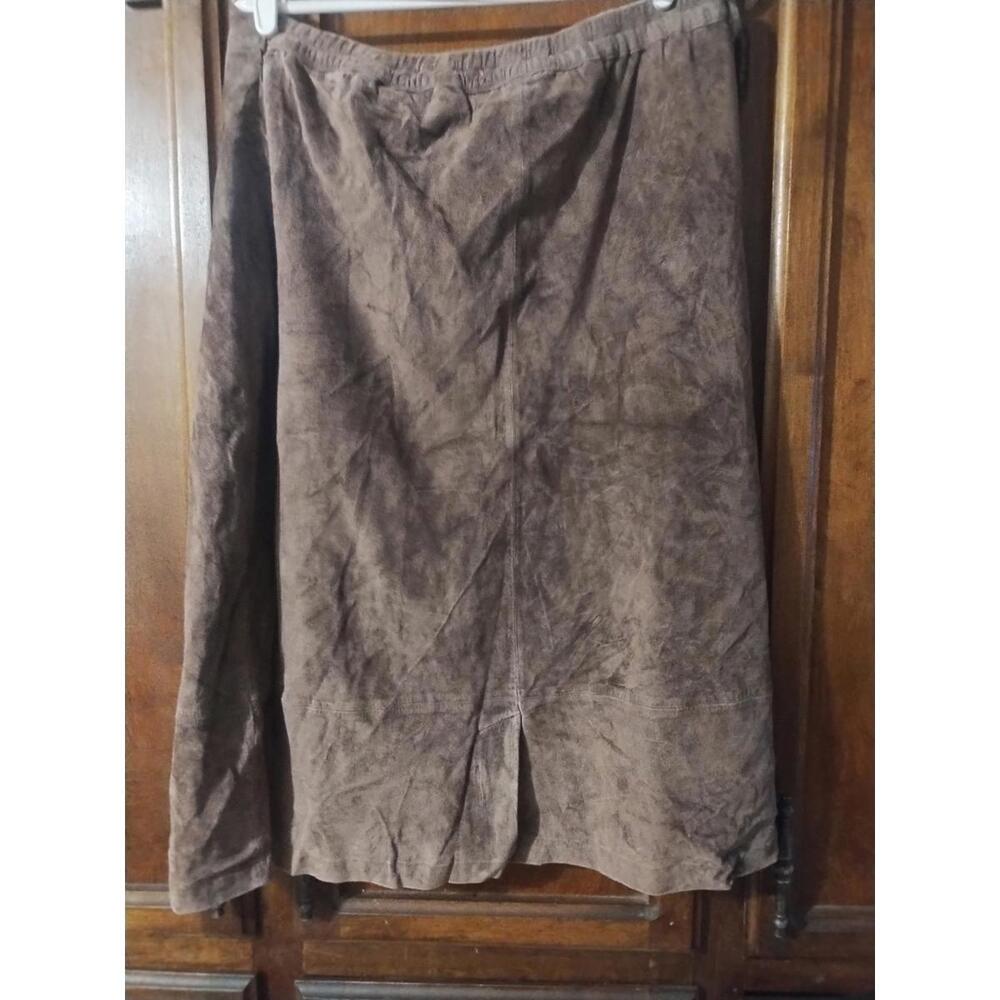 Vintage Stan Herman Suede Skirt Women's 16 Brown 100% Leather Lined Back Slit